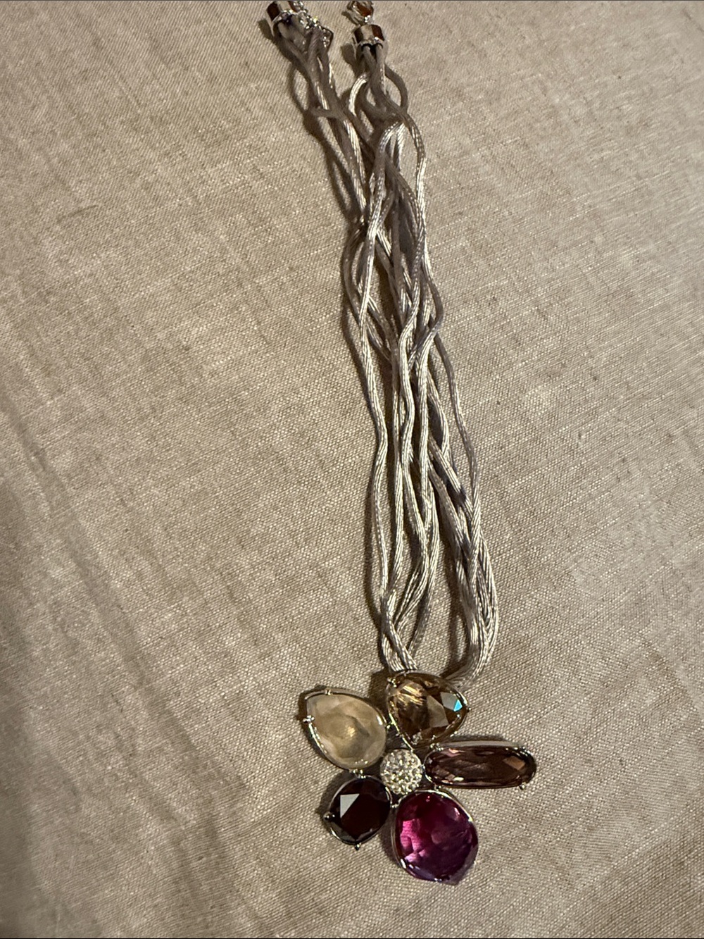 Multi-Stone Pendant Necklace - Purple & Neutral Stones